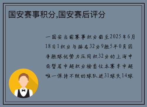 国安赛事积分,国安赛后评分